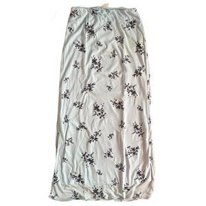 blue floral mesh maxi skirt